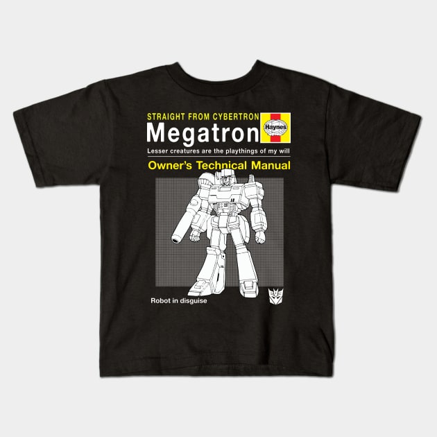 Megatron Haynes Manual Transformers Kids T-Shirt by Bevatron